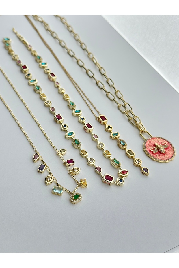 Multicolored Pendant Stone Gold Necklace