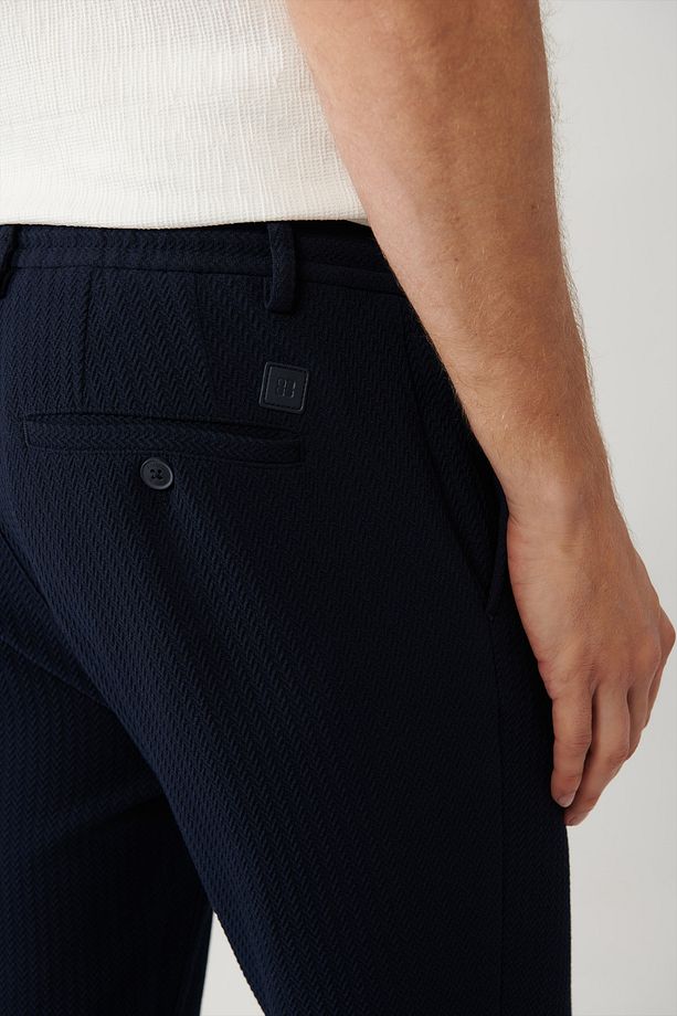 Erkek Lacivert Relaxed Fit Beli Lastikli Ve Bağcıklı Bi Stretch Pantolon A41y3232 - 8