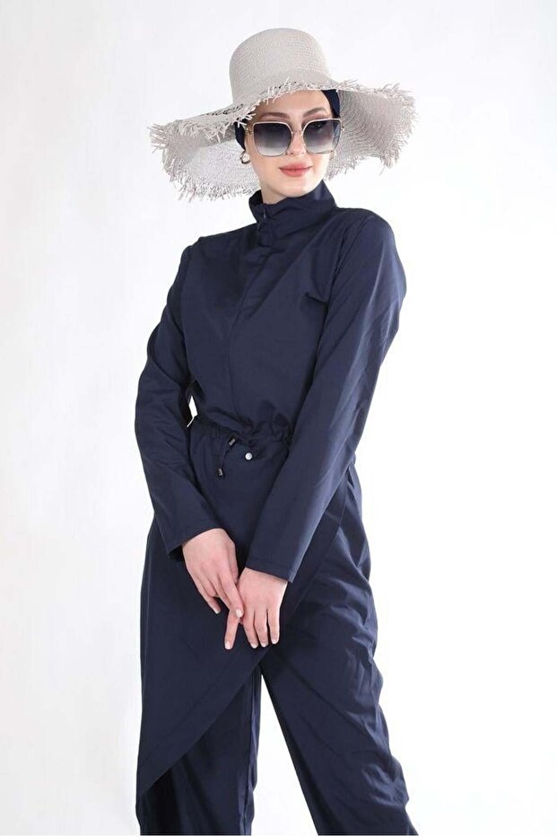 Allerli Navy Blue Design Hijab Parachute Fabric Jumpsuit Swimsuit
