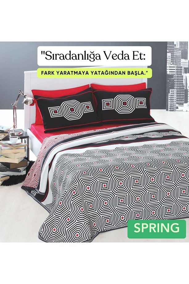 Spring Çift Kişilik Yatak Örtüsü Takımı Siyah Renk Modern Günlük Çok Amaçlı Pike Örtü Seti 260X260Cm - 5