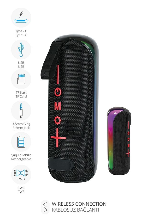 7840 Taşınabilir Rgb Tws Bluetooth Hoparlör / Aux-usb-tf Kart Girişi / Şarj Edilebilir / Kablosuz - 4