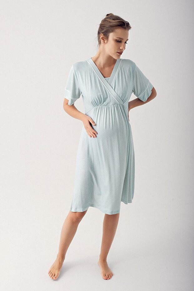 Polka Dot Short Sleeve Lycra Viscose Maternity Nightgown 14120