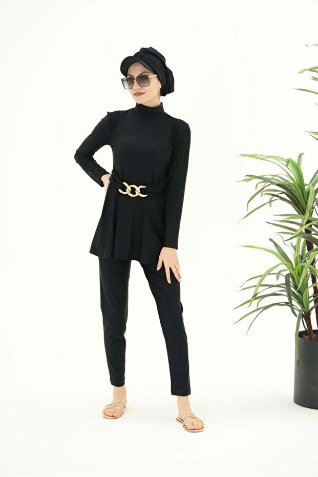 Fulya Chain Detailed Double Design Hijab Suit Swimsuit