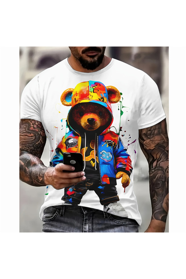 Unisex Baskı Detaylı Oversize Basit T-shirt
