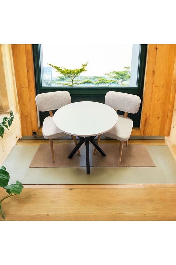 Bambeds Mobilya 70x70 Beyaz Yuvarlak Balkon Masa Ahtapot Ayak Ahşap Sandalye 2 Adet - 4