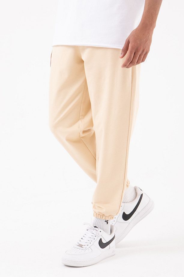 Basic Regular Bel Paça Lastikli 3 Cepli Jogger Eşofman Altı Bej - 2