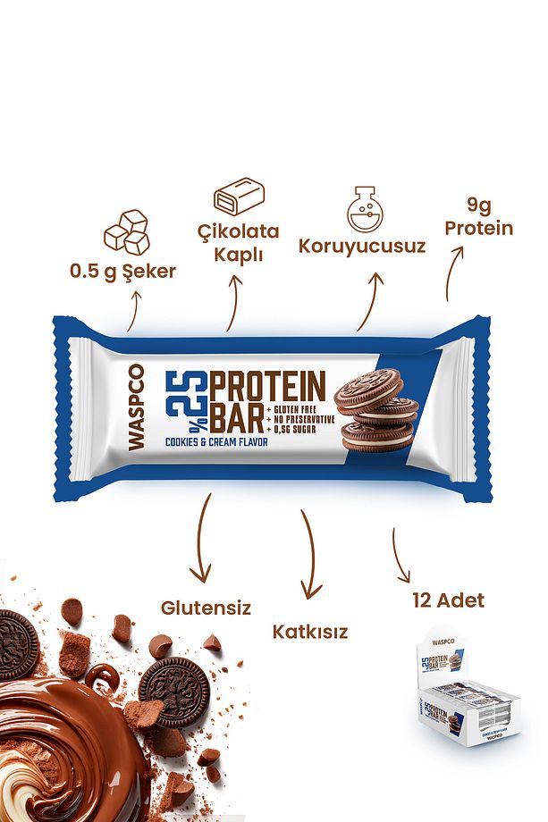 Bitter Çikolata Kaplı Bisküvi Aromalı Protein Bar 36g x 1 Adet - 3