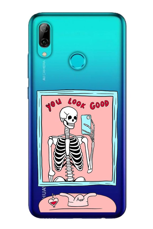 جراب من السيليكون الشفاف متوافق مع هاتف Huawei P Smart 2019، بتصميم هيكل عظمي جيد