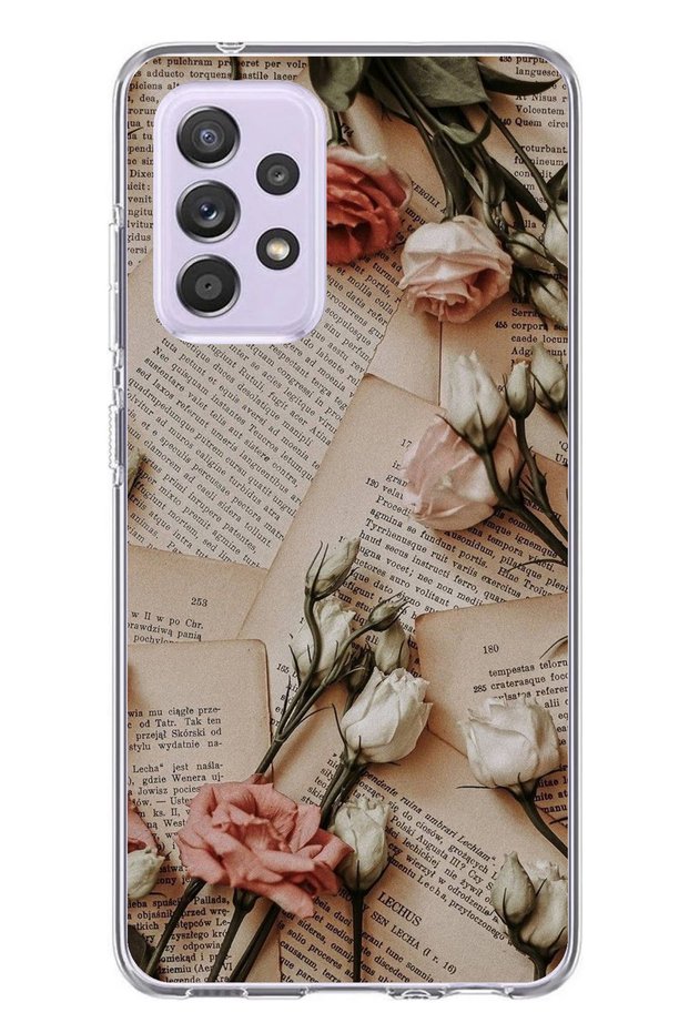 جراب سيليكون شفاف متوافق مع Galaxy A72 متوافق مع تصميم جريدة ريترو بتصميم ورود جريدة ريترو