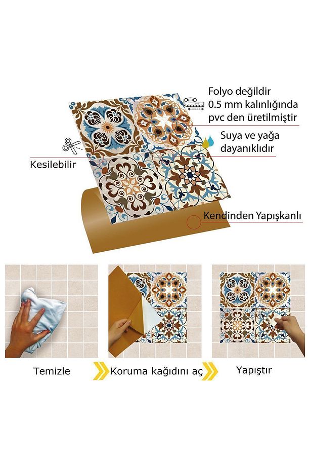 Kendinden Yapışkanlı Banyo Mutfak Kaplama Fas 010 Karma Desenli Pvc Karo 30x30 Cm (33 ADET) 3m2 - 3