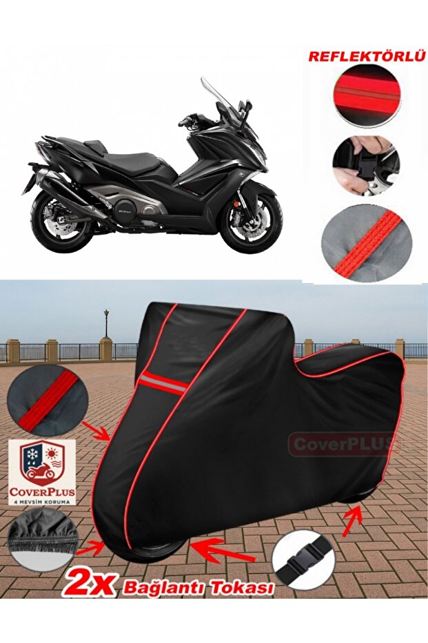 Kymco Ak 550 Canvas BLACK Motorcycle Canvas Motor Cover Motor Cover Tent (Red Stitched)