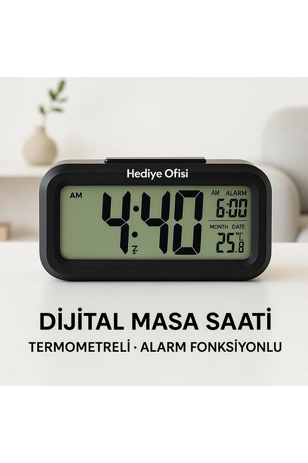 Dijital Masa saati, Gece Görüş Sensörlü Masa Saati, Termometreli Takvim Çalar Saatli - 3