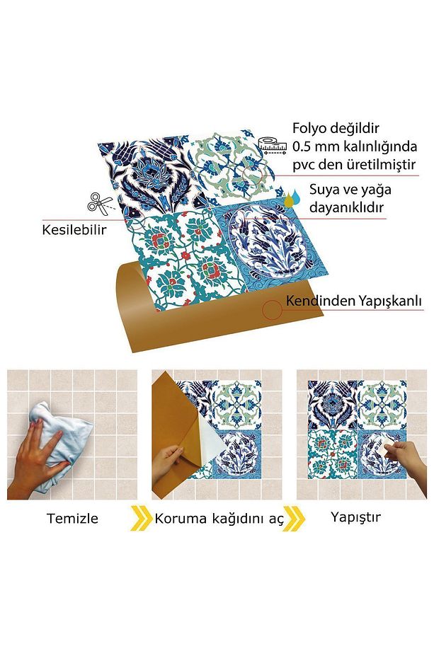 Kendinden Yapışkanlı Banyo Mutfak Kaplama Çini 010 Karma Desenli Pvc Karo 30x30 Cm (33 ADET) 3m2 - 3