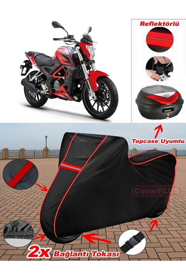 Benelli Bn 251 Tarpaulin Black Topcase Rear Bag Compatible Motor Tarpaulin (Red Stitched)