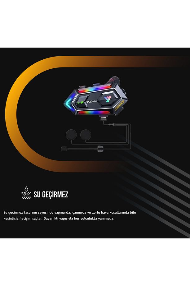 Y20 Max Motorsiklet Intercom Su Geçirmez Kask 2 Kişi Telsiz Bağlantılı Intercom Rgb Intercom - 8
