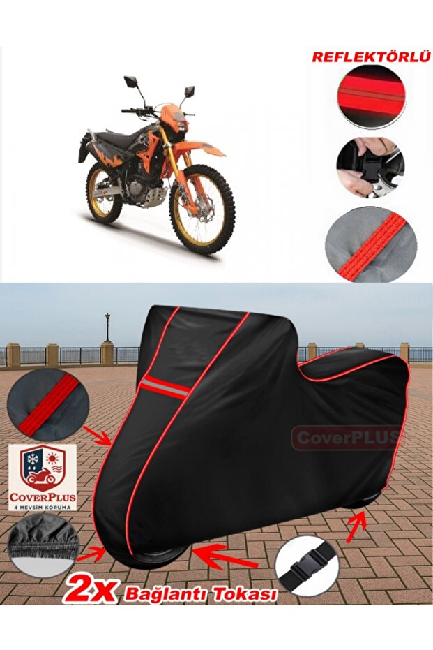 Rks Rk200-R Tarpaulin Black Motorcycle Tarpaulin Engine Cover Tent (Red Stitched)