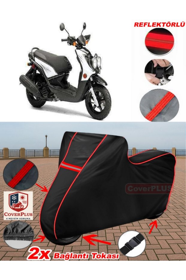 Ramzey QM 125T-10E Tarpaulin BLACK Motorcycle Tarpaulin Motor Cover Motor Cover Tent (Red Stitched)