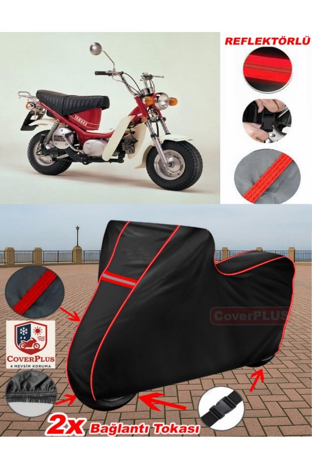For Yamaha lb 70 Chappy Tarpaulin Black Motorcycle Tarpaulin Engine Cover Tent (Red Stitched)