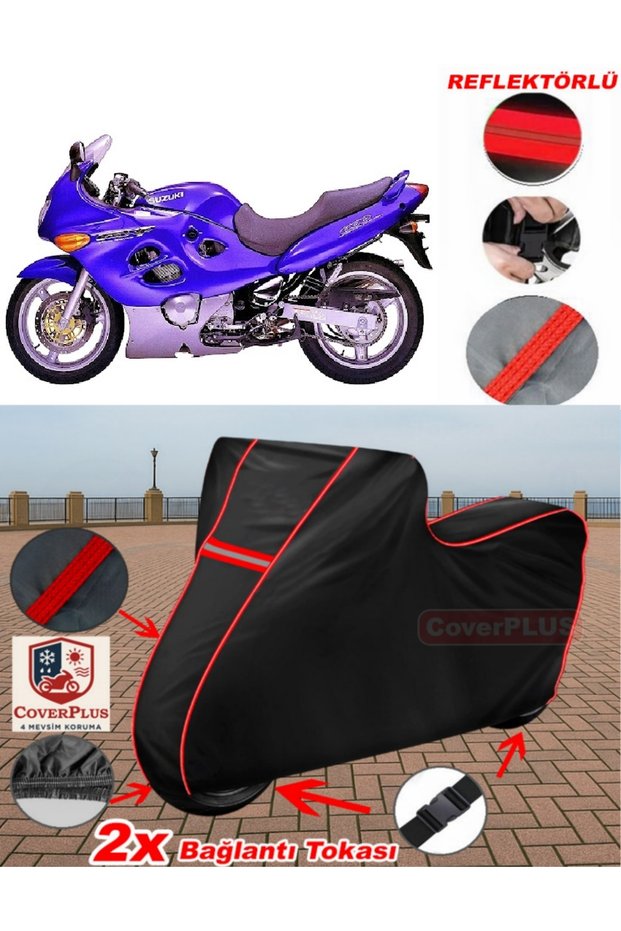 For Suzuki Gsx 600 F Tarpaulin Black Motorcycle Tarpaulin Engine Cover Tent (Red Stitched)
