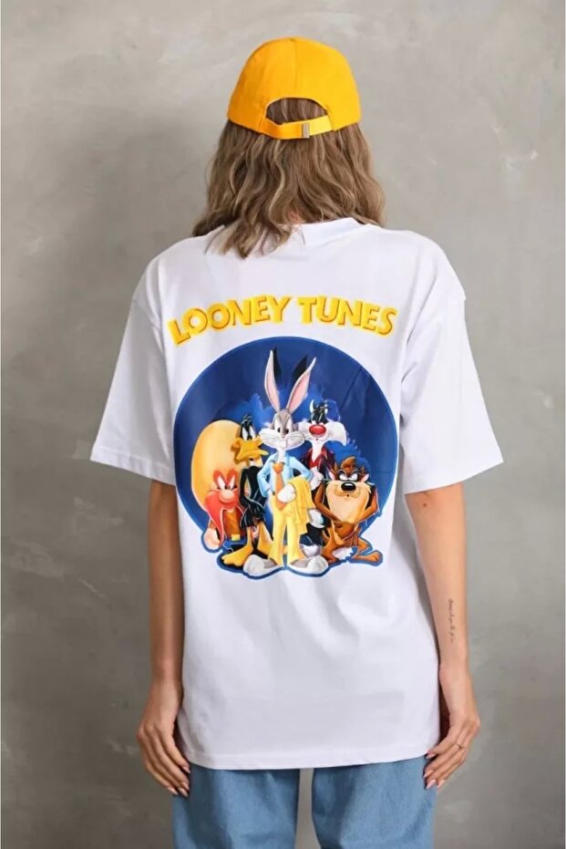 تي شيرت مطبوع كبير الحجم للجنسين - أبيض - 4