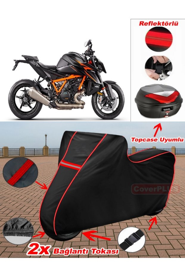 KTM 1290 Super Duke R Tarpaulin BLACK Topcase Rear Bag Compatible Motorcycle Tarpaulin (Red Stitched)