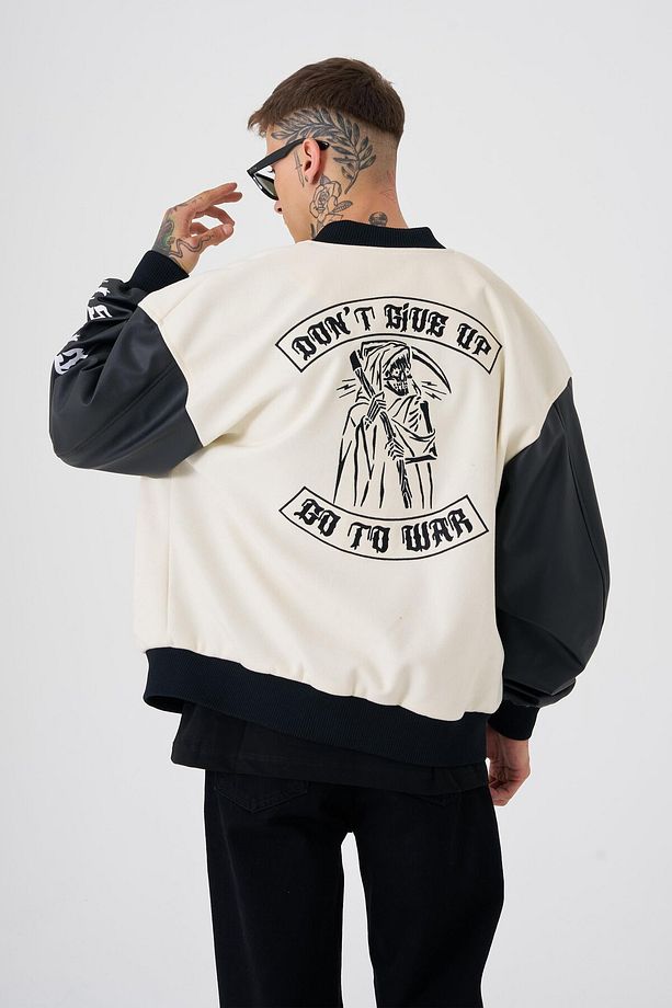 Erkek Go To War Oversize Ekru Bomber Ceket - 3