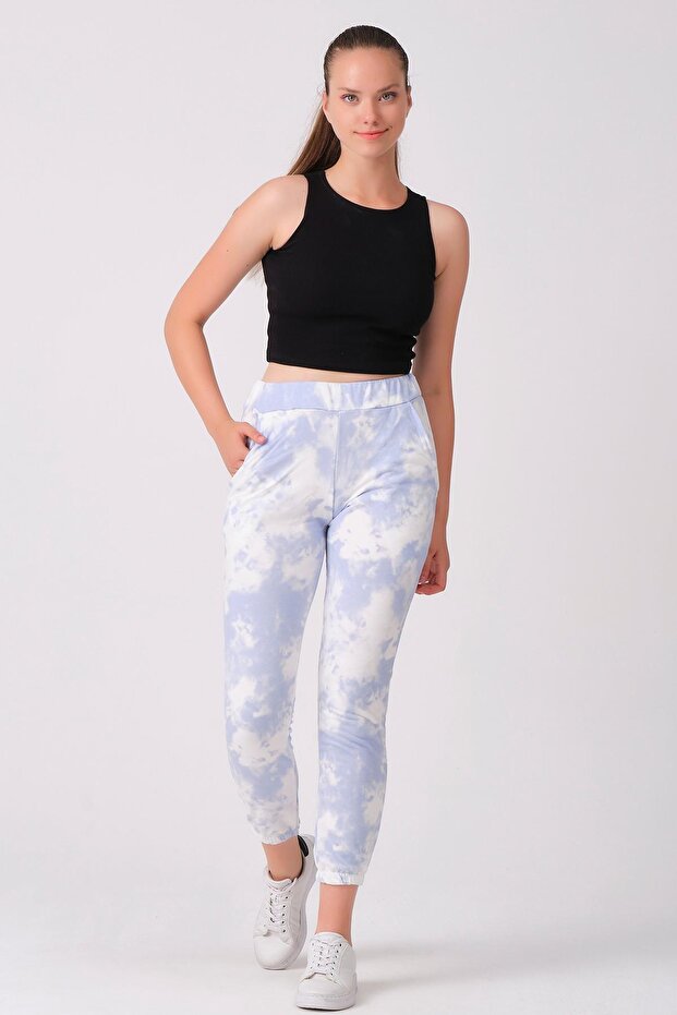 Blue Cotton Women's Sweatpants with Elastic Waist