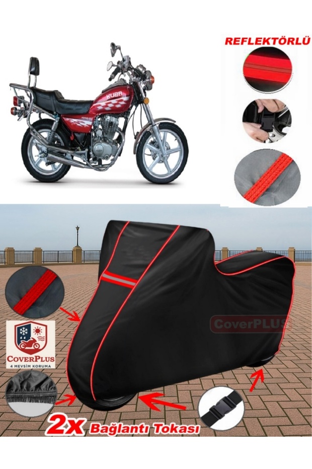Kuba Kb150T-B Tarpaulin Black Motorcycle Tarpaulin Engine Cover Tent (Red Stitched)