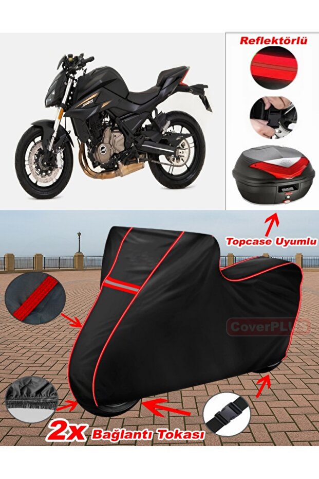 QJ SRK700 Tarpaulin BLACK Topcase Rear Bag Compatible Motorcycle Tarpaulin (Red Stitched)