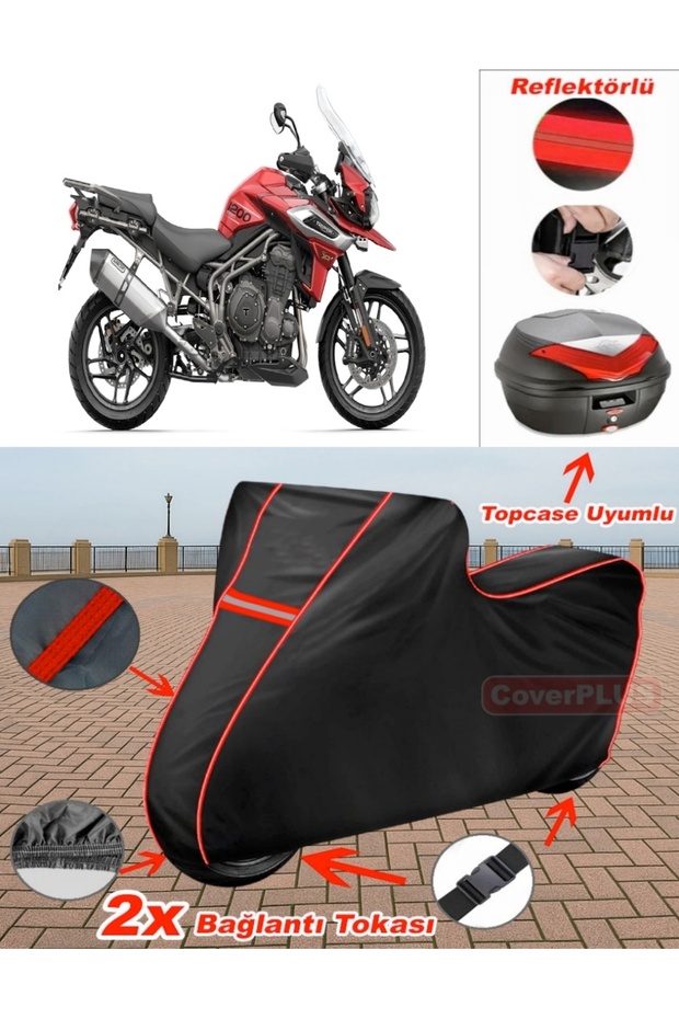 Triumph Tiger 1200 XR Tarpaulin BLACK Topcase Rear Bag Compatible Motor Canvas (Red Stitched)