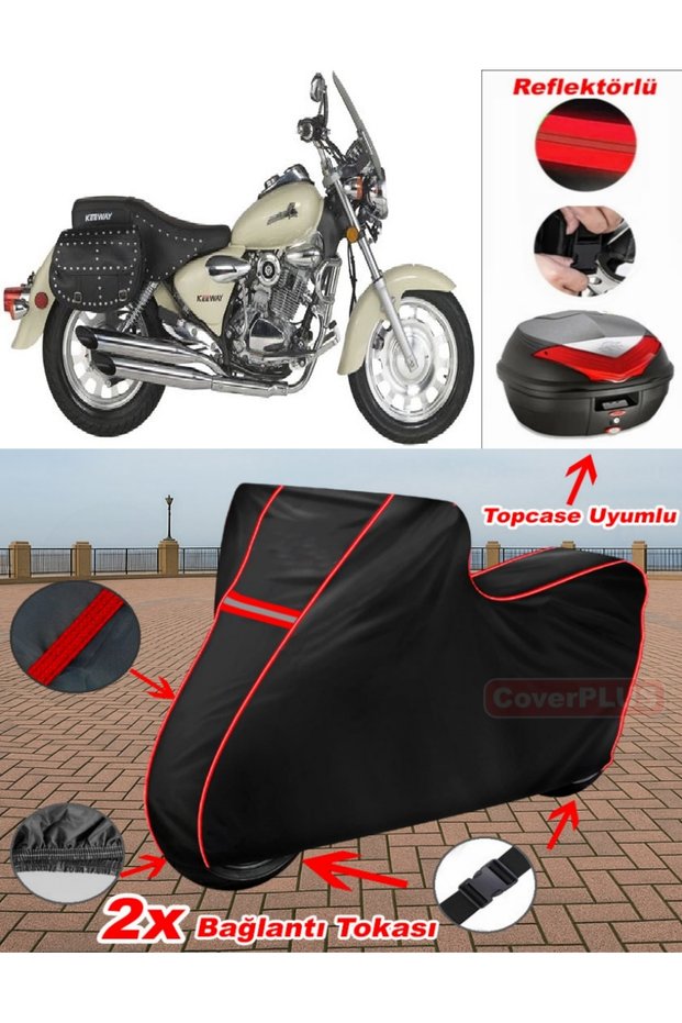 Steel Motor Crown 150 Tarpaulin Black Topcase Rear Bag Compatible Motor Tarpaulin (Red Stitched)