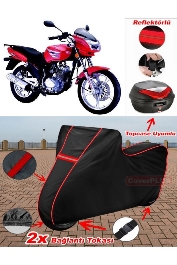 Lifan Lf150-9J Tarpaulin Black Topcase Rear Bag Compatible Motor Tarpaulin (Red Stitched)