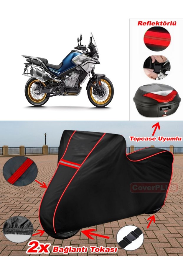 CF Moto 800MT Touring Tarpaulin BLACK Topcase Rear Bag Compatible Motorcycle Tarpaulin (Red Stitched)