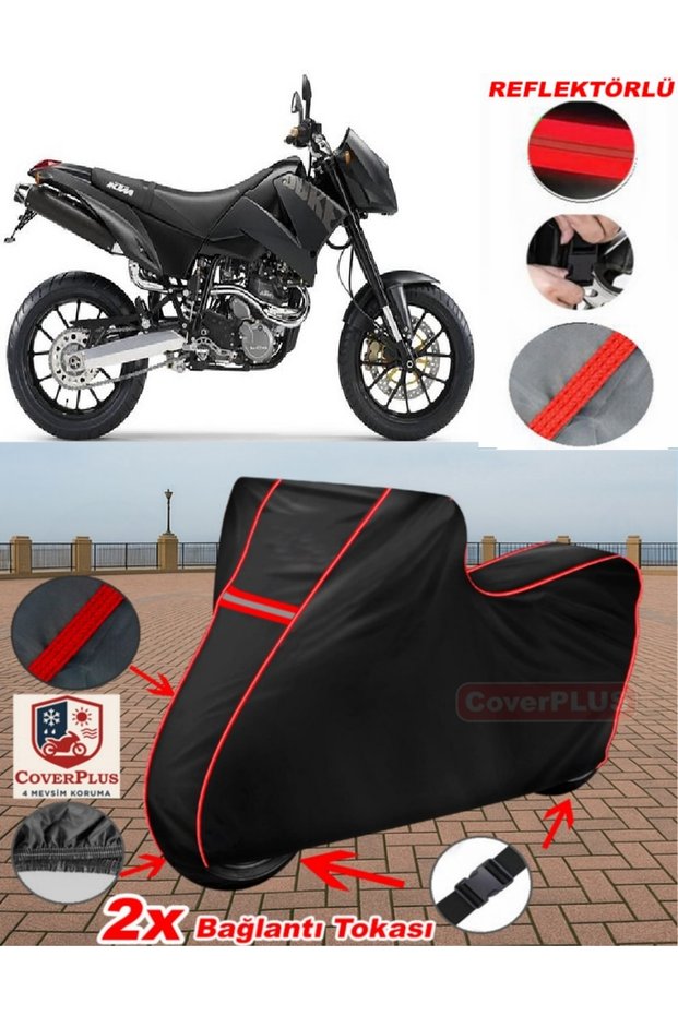 Ktm 640 Duke Ii Tarpaulin Black Motorcycle Tarpaulin Engine Cover Tent (Red Stitched)