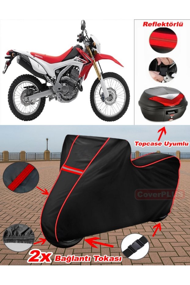 Honda Crf 250 L Tarpaulin Black Topcase Rear Bag Compatible Motor Tarpaulin (Red Stitched)
