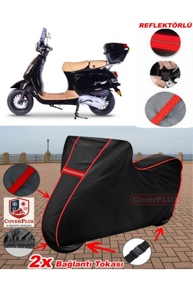 Falcon Cooper 50 Tarpaulin Black Motorcycle Tarpaulin Engine Cover Tent (Red Stitched)