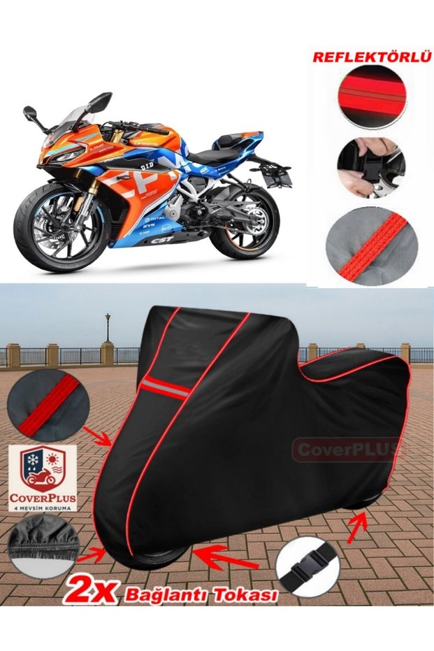 CF Moto 250SR Tarpaulin BLACK Motorcycle Tarpaulin Motor Cover Motor Cover Tent (Red Stitched)