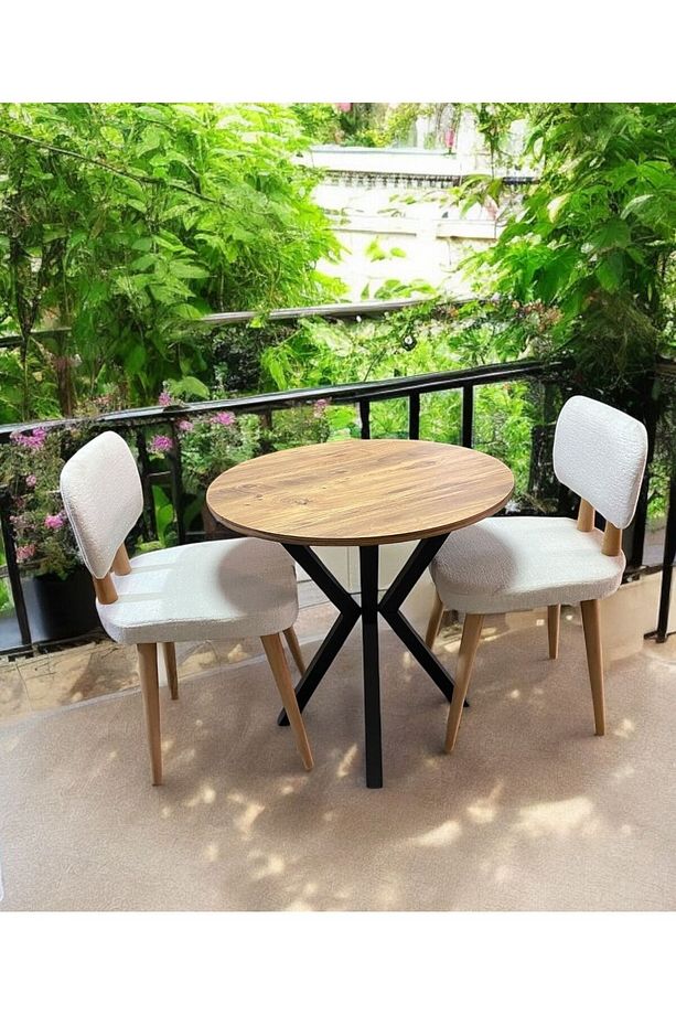 Bambeds Mobilya 70x70 A.Çam Yuvarlak Balkon Masa Ahtapot Ayak Ahşap Sandalye 2 Adet - 2