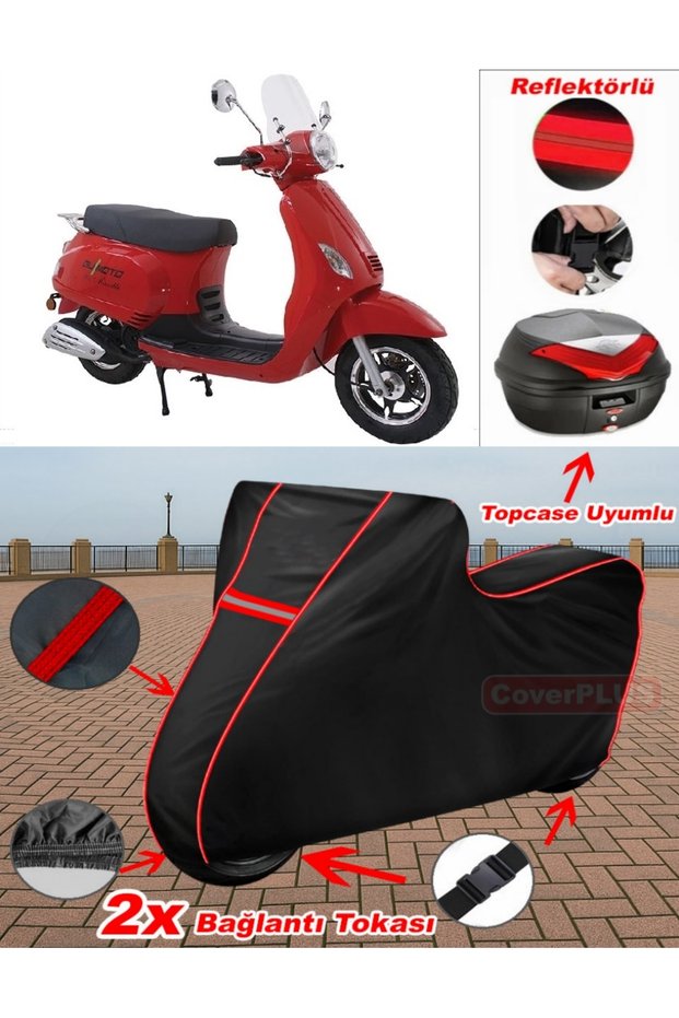Bumoto/Jinling Monetti 150Cc Tarpaulin Black Topcase Rear Bag Compatible Motor Tarpaulin (Red Stitched)