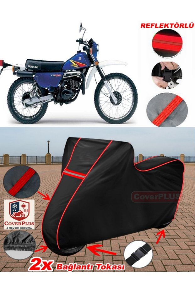 Suzuki TS 185 Tarpaulin BLACK Motorcycle Tarpaulin Motor Cover Motor Cover Tent (Red Stitched)
