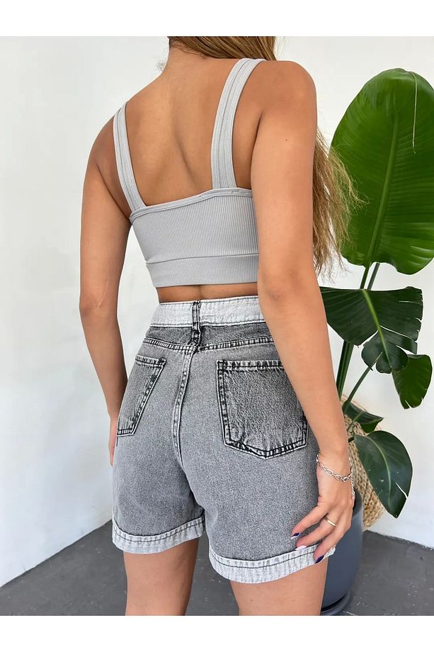 Duble Paça Yıkamalı Denim Şort - 3