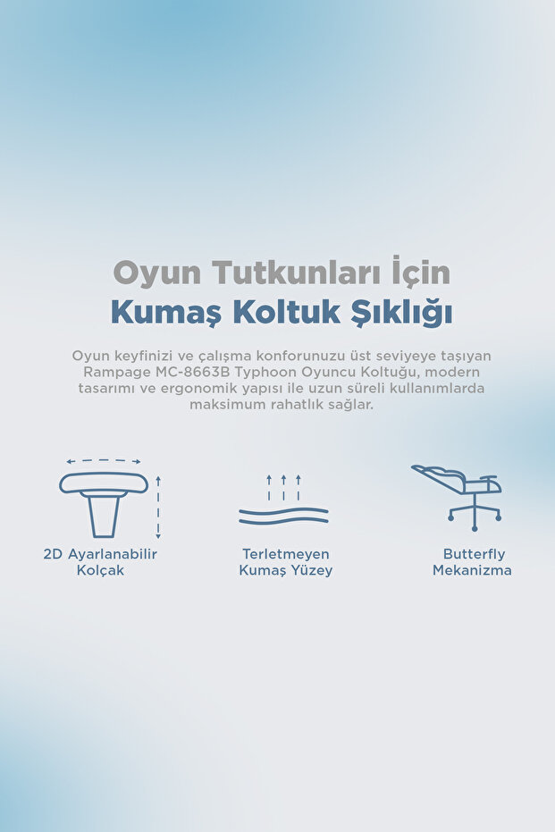 Typhoon Gri/Mavi Lüx Oyuncu Koltuğu - 7