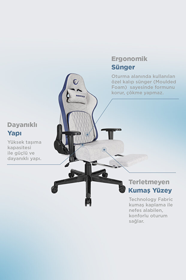 Typhoon Gri/Mavi Lüx Oyuncu Koltuğu - 5