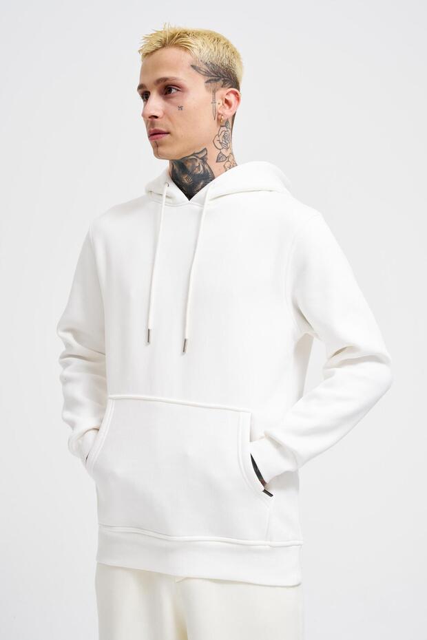 Erkek Regular Basıc Ekru Hoodıe - 1