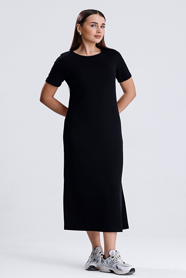 Women's Crew Neck Slit Long Dress