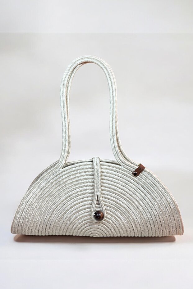 Mia Natural Wooden Beaded Straw Look Shoulder Bag