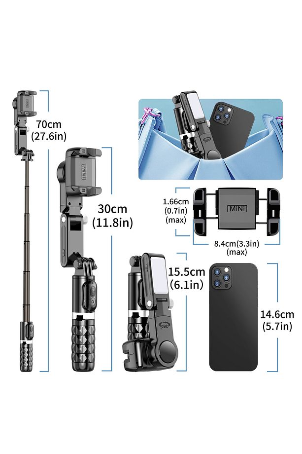 360° Hareket Algılayıcı Sensörlü Akıllı Çekim Selfie Takip Gimbal Telefon Tutucu Vlog Tripod Işık - 4