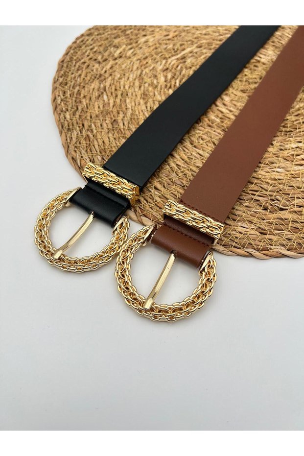 Set of 2 Women's Belt with Chain Buckle, Jacket Belt, Pantalon Belt, Shirt Belt,