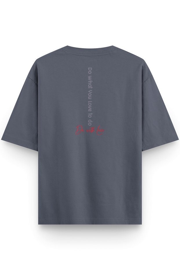 Do with Love Sırt Printed Yarı Oversized Yazılı Füme Tshirt 1382