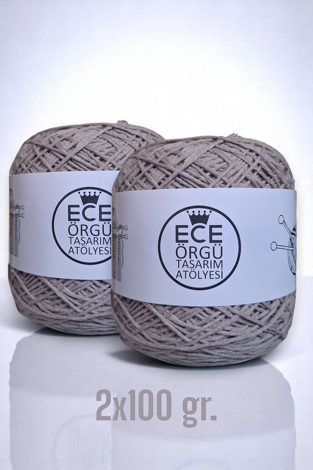 Kurşuni renkte, çok katlı, bükümlü %100 koton el örgü ipi (200 gr.) - 1